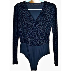 BARDOT Black Velvet Brocade Leopard Bodysuit